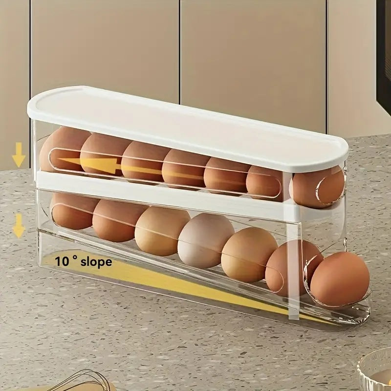 2-Tier Rolling Egg Organizer with Lid